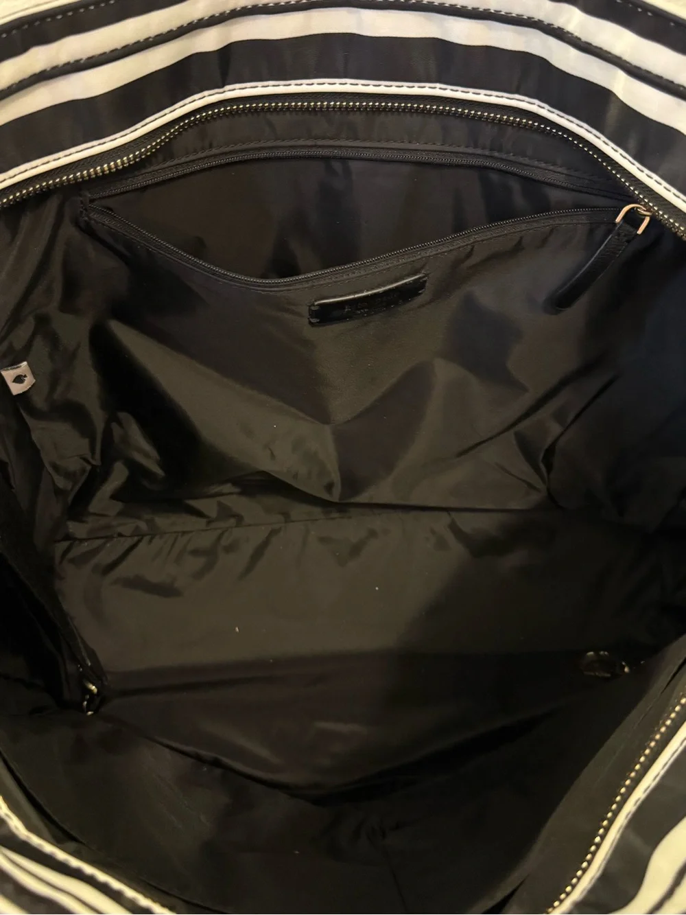 Kate Spade New York Black White Stripe Nylon Diaper Bag + Changing Pad